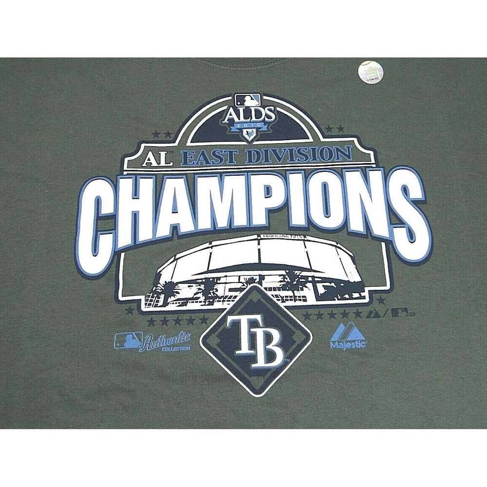 Majestic Tampa Bay Rays 2010 AL East Champions‎ Mens T-Shirt Gray Size XL NWT - Picture 2 of 5
